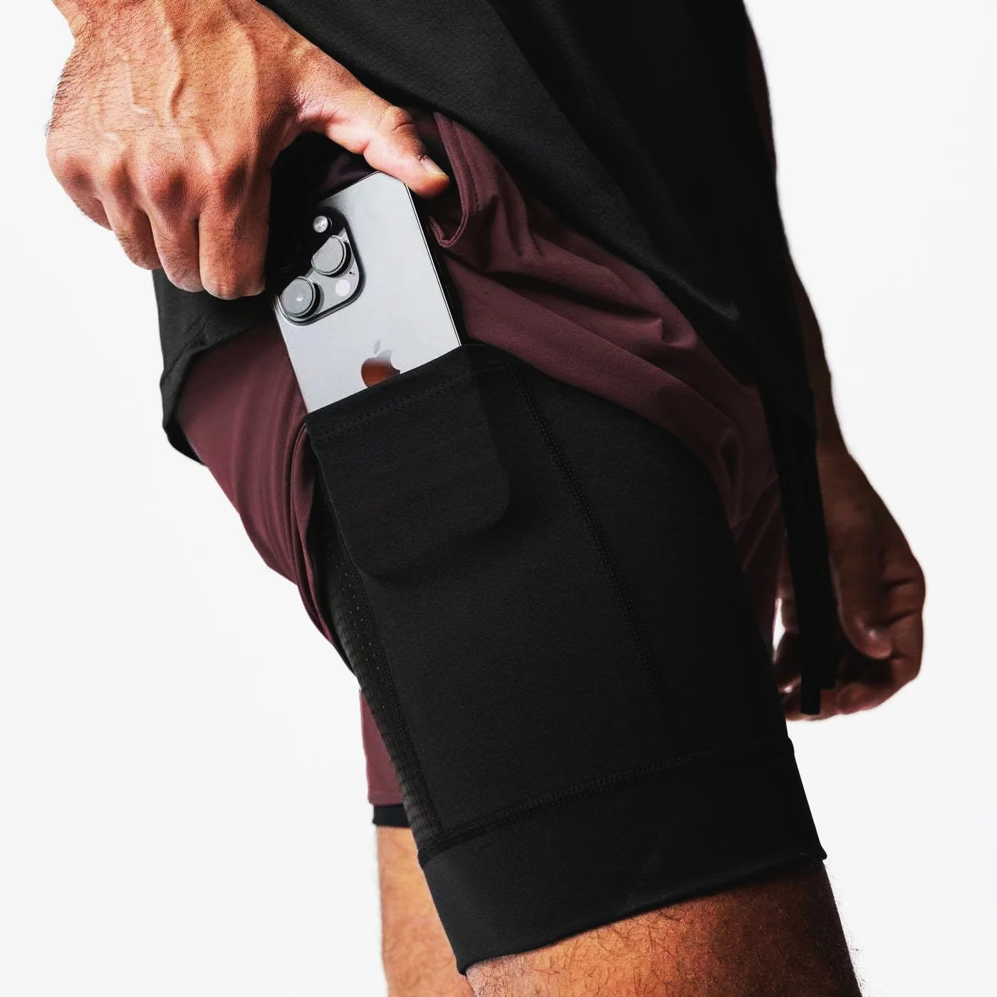Herr Sommar 2-i-1 Dubbelskiktade Shorts Gym Fitness Träning Långsam Löpning Andningsbara Elastiska Kompressionsshorts Herr Dubbelskiktade Shorts