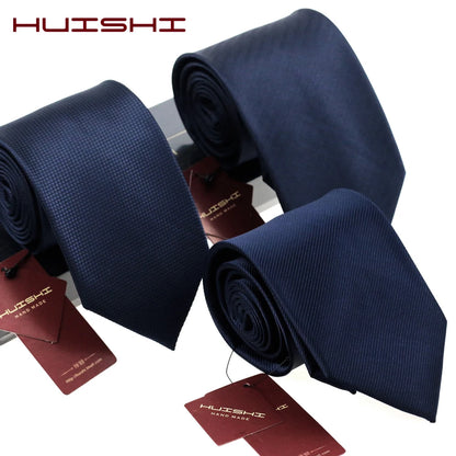 HUISHI 8CM 8 stilar herr enfärgad mörkblå slips 6cm vattentät jacquardslips vardagskläder kravatt bröllopsfest för män