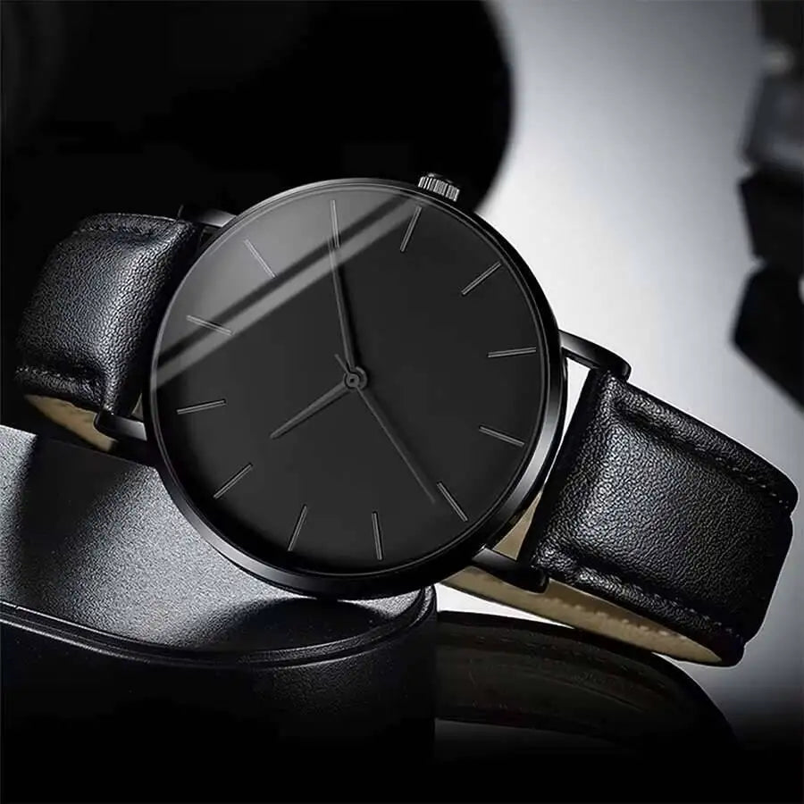 Herrklockor för män, affärsklockor, mode, ultratunn urtavla, kvartsklocka, casual, läderarmband, herrarmbandsur, reloj hombre