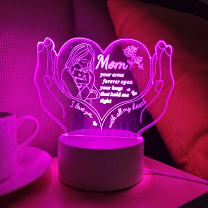 3D Nattlampa Kreativ Hjärtformad Bokstavslampa Presentlampa för Mamma Mors Dag Liten Presentlampa