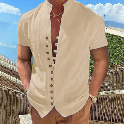 Sommar Kortärmade Skjortor För Herr Vita Formella Skjortor Sociala Kläder Casual Bomull Linne Toppar Strandblusar Herrkläder