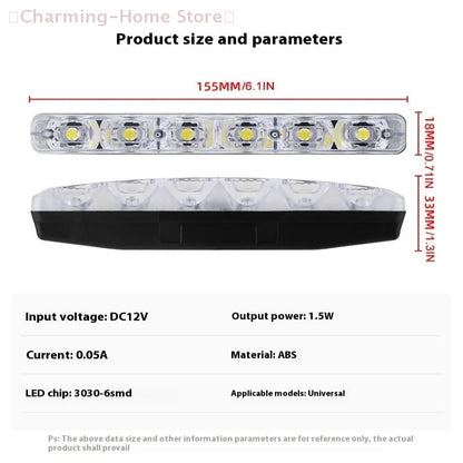 【M】2 st universella varselljus DC 12V 1.5W DRL 6 lysdioder bilstyling bilvarselljus bil dagsljus LED-lampa