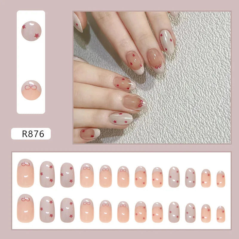 Mörkröd Charm 24 st press-on naglar rosa gradient lösnaglar glansiga konstgjorda fingermanikyr återanvändbara lösnaglar för kvinnor