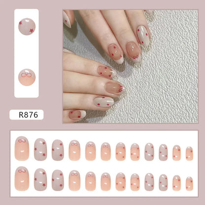 Mörkröd Charm 24 st press-on naglar rosa gradient lösnaglar glansiga konstgjorda fingermanikyr återanvändbara lösnaglar för kvinnor
