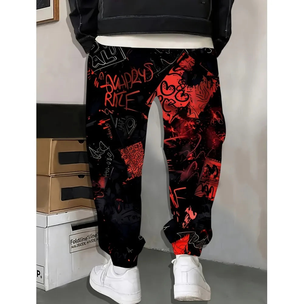 Herr 2026 Casaul Träningsbyxor Graffititryckta Joggers Slim Fit Byxor Casual Loungebyxor Med Fickor Höst Vinter Streetwear