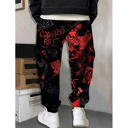Herr 2026 Casaul Träningsbyxor Graffititryckta Joggers Slim Fit Byxor Casual Loungebyxor Med Fickor Höst Vinter Streetwear