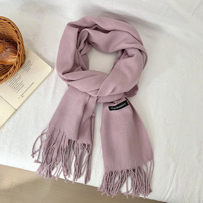 Vår och höst enfärgad halsduk kvinnor koreansk mode kashmir mjuk vinter varm halsduk hijab kvinnlig lång pannband sjal wrap