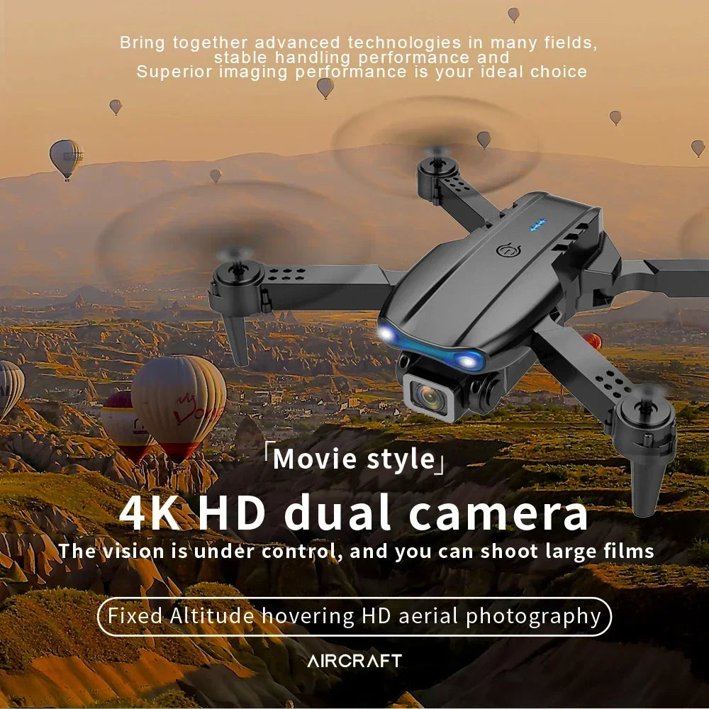 Mini Hopfällbar RC Quadcopter E99 K3 Pro - Flygdrönare med Dubbelkamera, 4K HD, Hold-läge och LED-lampor | Wi-Fi-fjärrkontrollleksak