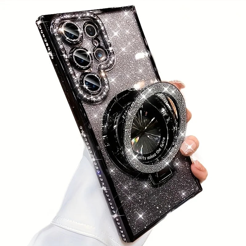 Lyxigt sidoskärande diamantglittermagnetiskt stativ för SamsungGalaxy S26 S25 S24 S23 FE S22 Ultra Plus-serien Edge Strass