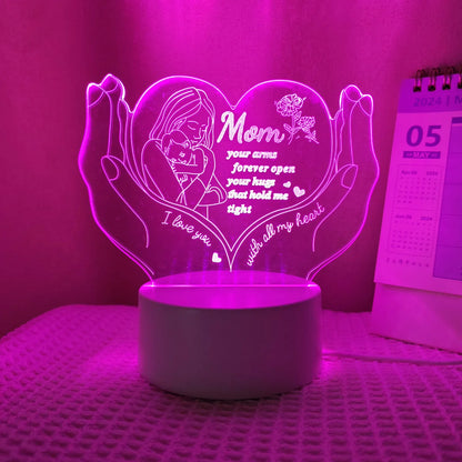 3D Nattlampa Kreativ Hjärtformad Bokstavslampa Presentlampa för Mamma Mors Dag Liten Presentlampa