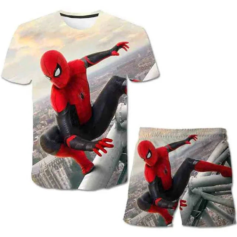 Kids Unisex Marvel Tshirt Set Summer Game Print Superhero Clothes Hulk Iron Man Short Sleeve Pants 2 Piece