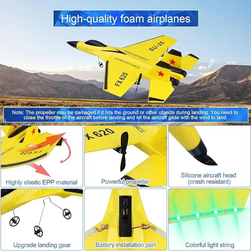 Fjärrstyrt flygplan SU35 RC-flygplan skumflygplan med LED-ljus 2.4G radiostyrt EPP jaktflygplan utomhusflygning leksak present
