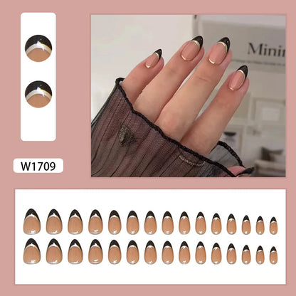 Mörkröd Charm 24 st press-on naglar rosa gradient lösnaglar glansiga konstgjorda fingermanikyr återanvändbara lösnaglar för kvinnor
