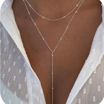 Rostfritt stål Y-format hängehalsband för kvinnor och flickor elegant mode kubisk zirkonia lång tofs dingel choker smycken gåvor