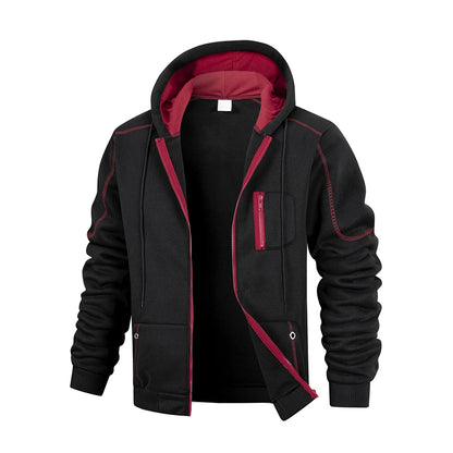 Herr Casual Sport Zipper Hoodie Coat Enfärgad Kofta Sweatshirt för Herrkläder Sportkläder Slim Fit Casual Jacka