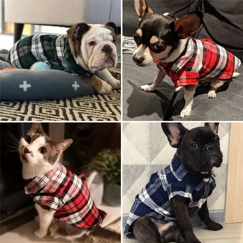 Brittiska rutiga bomullshundskjortor Sommarärmlös väst Mjuka valpkläder för små hundar Fransk bulldogg Chihuahua och katter