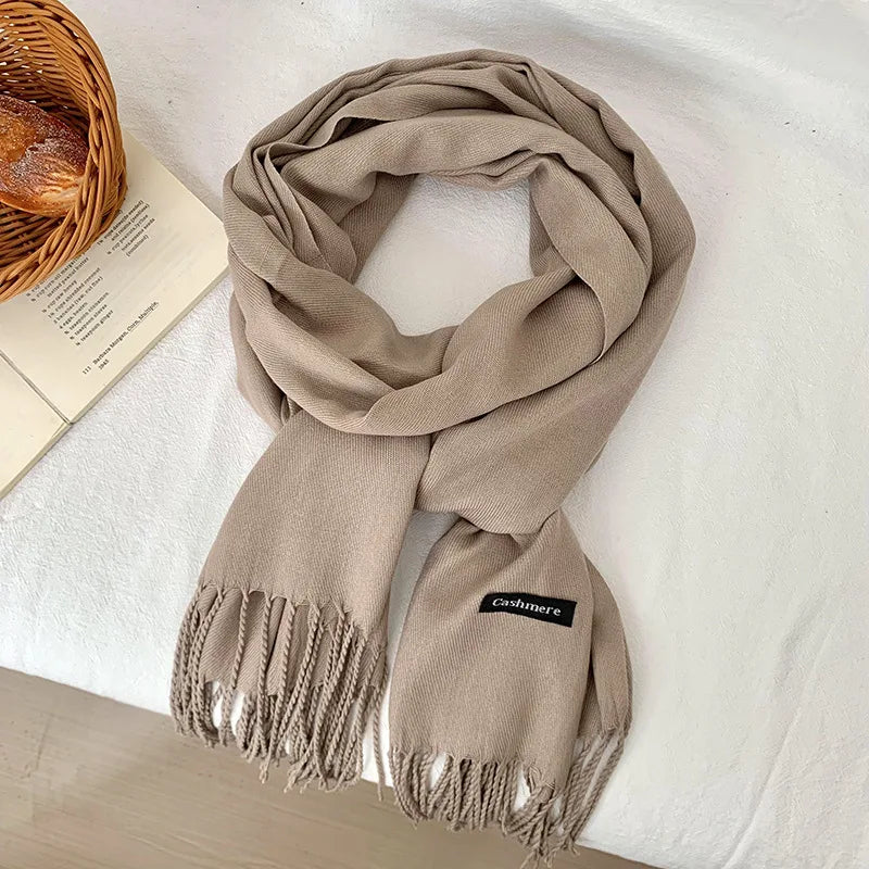 Vår och höst enfärgad halsduk kvinnor koreansk mode kashmir mjuk vinter varm halsduk hijab kvinnlig lång pannband sjal wrap