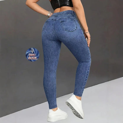 Denimtryck Yoga Långbyxor Magkontroll Rumplyftande Andningsbar Bekväm Modern För Sport Och Vardagskläder