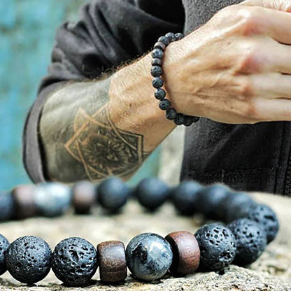 8mm lavaarmband för män vulkaniska stenar träpärlor armband tibetansk buddha handledskedja kvinnor män smycken gåva nya armband