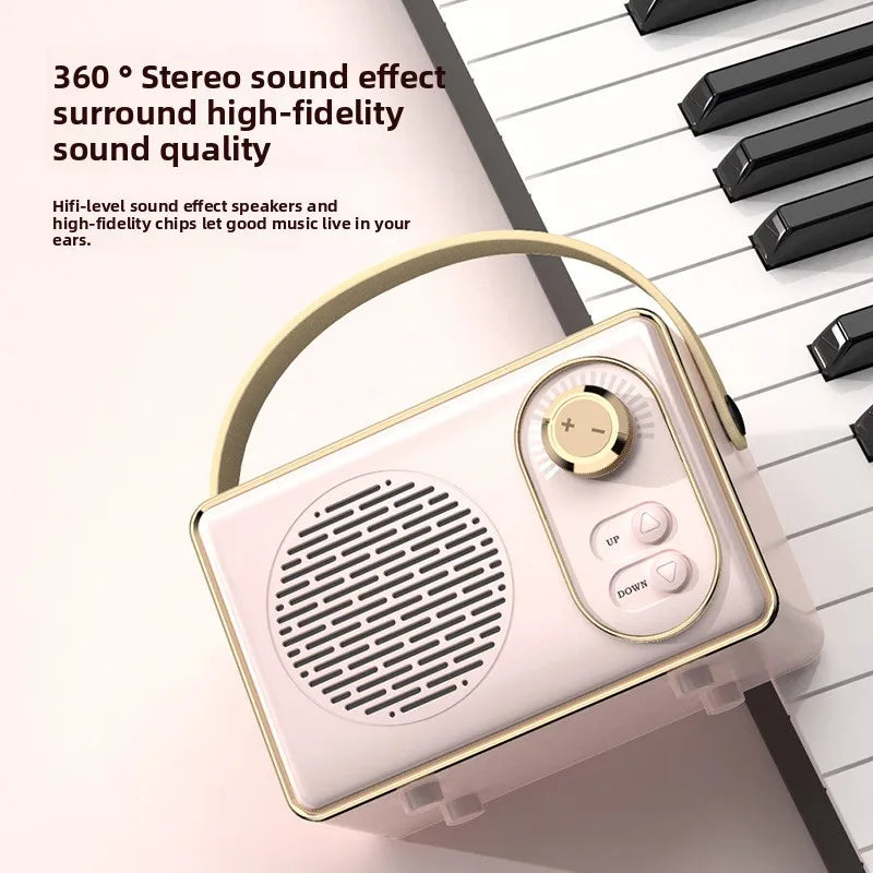 Mini Bluetooth-högtalare i vintagestil, trådlös ljudspelare, bärbar utomhushögtalare med klassisk design, hemma- och reseanvändning