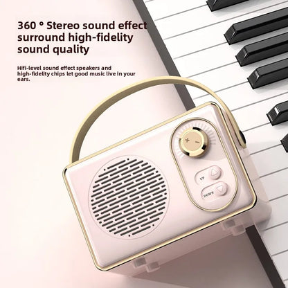 Mini Bluetooth-högtalare i vintagestil, trådlös ljudspelare, bärbar utomhushögtalare med klassisk design, hemma- och reseanvändning