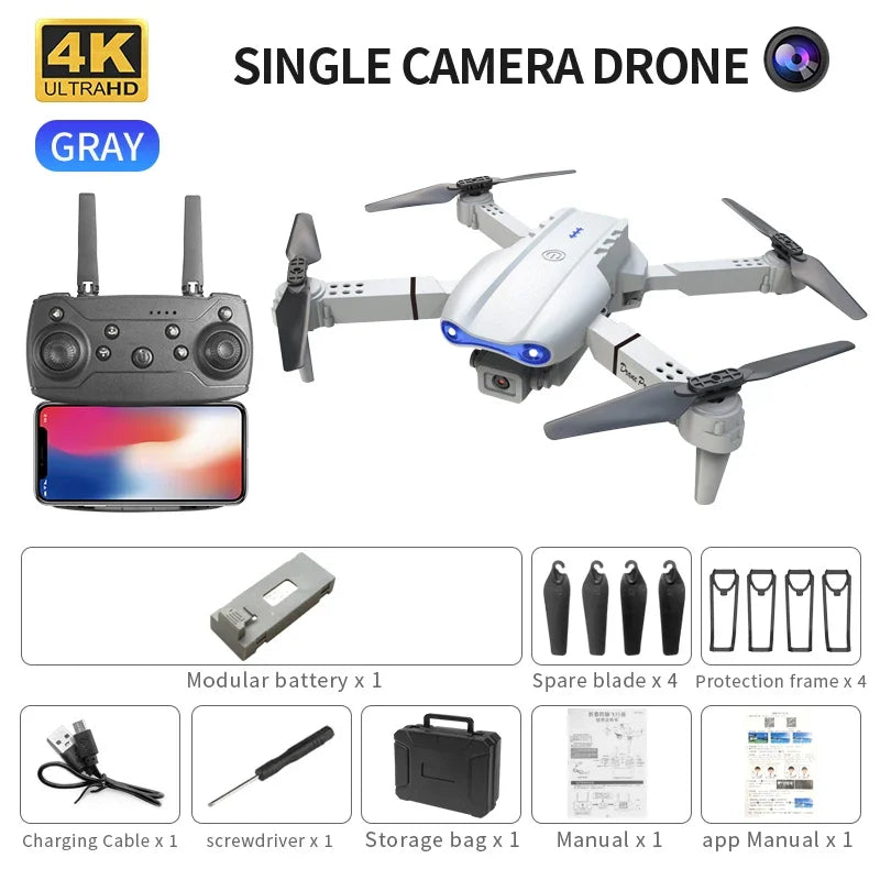 Mini Hopfällbar RC Quadcopter E99 K3 Pro - Flygdrönare med Dubbelkamera, 4K HD, Hold-läge och LED-lampor | Wi-Fi-fjärrkontrollleksak