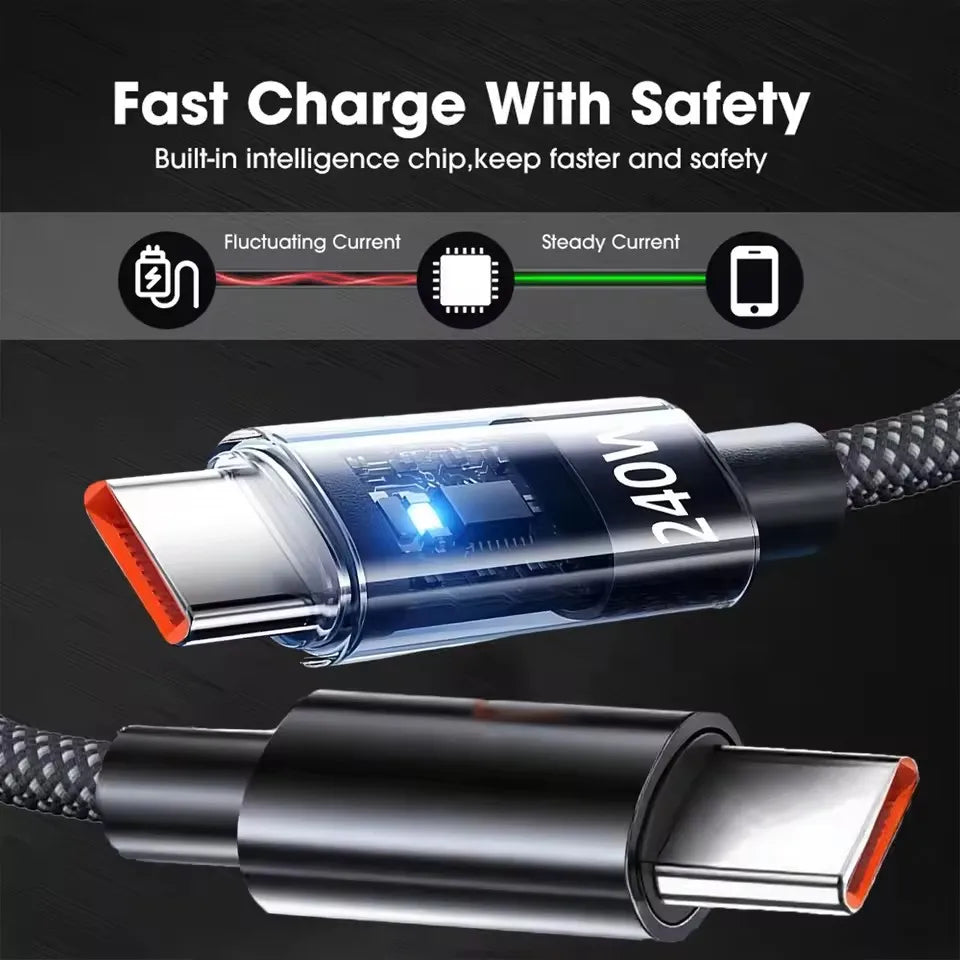 240W Nylonkabel USB Typ C Supersnabb Laddningskabel För Samsung Xiaomi Huawei Honor LED Digital Display Snabb Laddare Datakabel