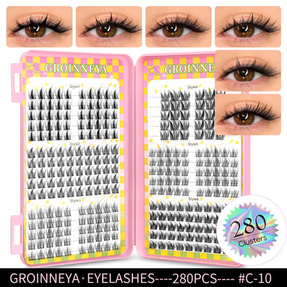GROINNEYA Ögonfransar Kluster 320 st Naturlig Ögonfransförlängning Klusterfransar Volym Blandade Tray Lashes Kluster Naturliga Fransar