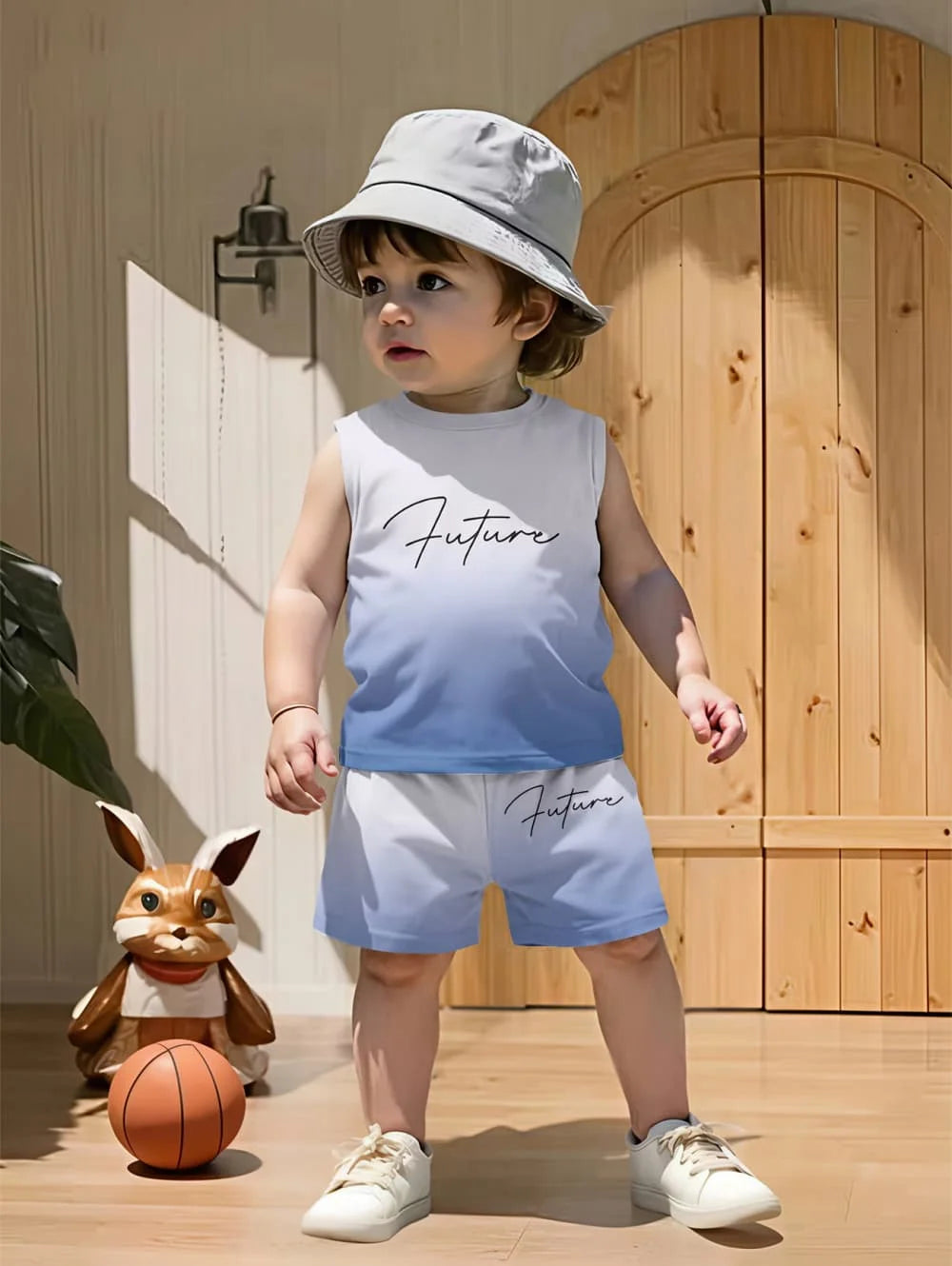 Children Sets Gradient Print Kids Clothes Boys Girls Vest Suit Summer Children's Clothes Baby Loose Shorts Tank Top Sleeveless ﻿