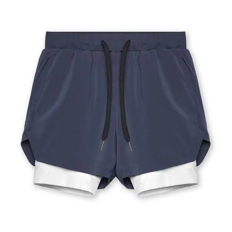Herr Sommar 2-i-1 Dubbelskiktade Shorts Gym Fitness Träning Långsam Löpning Andningsbara Elastiska Kompressionsshorts Herr Dubbelskiktade Shorts