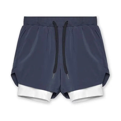 Herr Sommar 2-i-1 Dubbelskiktade Shorts Gym Fitness Träning Långsam Löpning Andningsbara Elastiska Kompressionsshorts Herr Dubbelskiktade Shorts