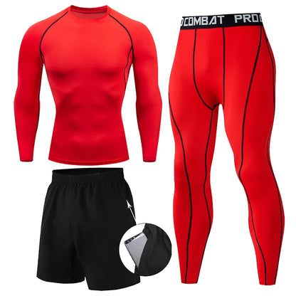 Herr 2/3-delars set boxningsdräkt rashguard herrkit MMA kompressionskläder herr långärmad t-shirt + leggings träningsdräkt sportdräkt