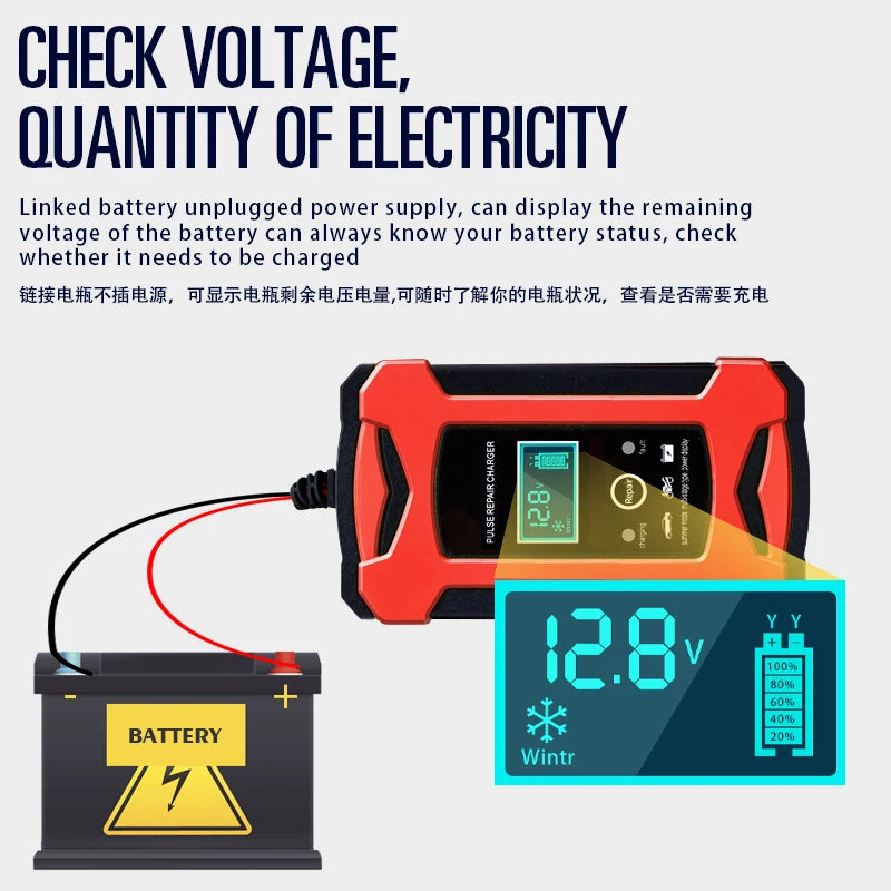 2V 6A bilbatteriladdare intelligent snabbladdning pulsreparationstyp full autostopp dubbelläge blysyra för motorcykellastbil