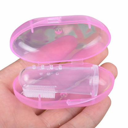 Söt babyfingertandborste med låda barntänder klar massage mjuk silikon spädbarn gummi rengöringsborste massageset