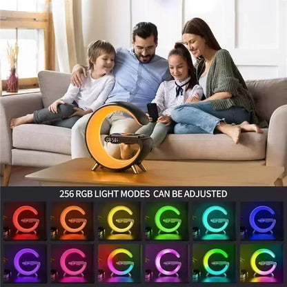 Trådlös laddningsstation Stereo Bluetooth-högtalare RGB Nattlampa Lampa Väckarklocka För Smartphone Snabb Trådlös Laddningsstation