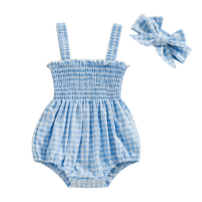 Spädbarn Babyflickor 2-delat sommarset, ärmlös volangklänning med smockband och pannband
