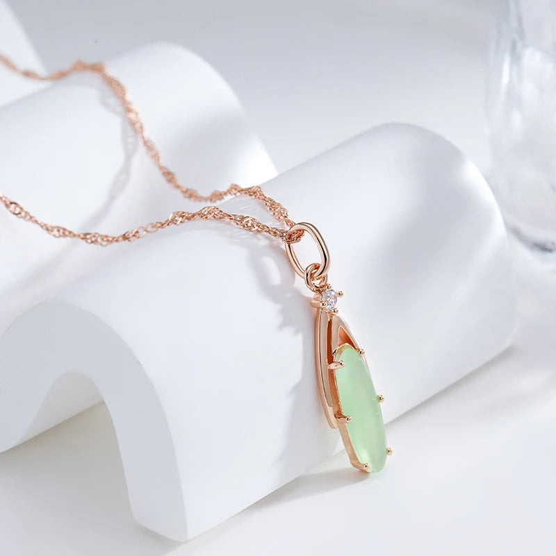 JULYDREAM Personlighet Oval Dimgrön Zirkon Hänge 585 Guldfärg Lyxhalsband för Kvinnor Vågkedja Bröllopsfest Smycken
