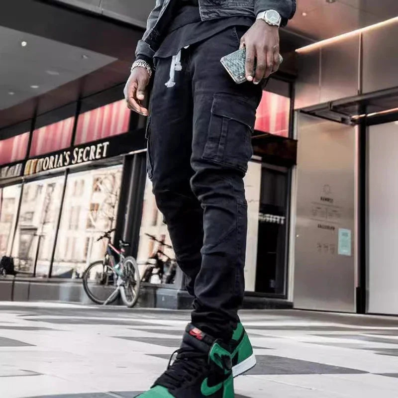 Herr Amerikanska Jeans Med Flerficksfickor Herr Nya Slim Fit Smala Ben Denimbyxor Dagligen Casual Mångsidiga Enfärgade Pennbyxor