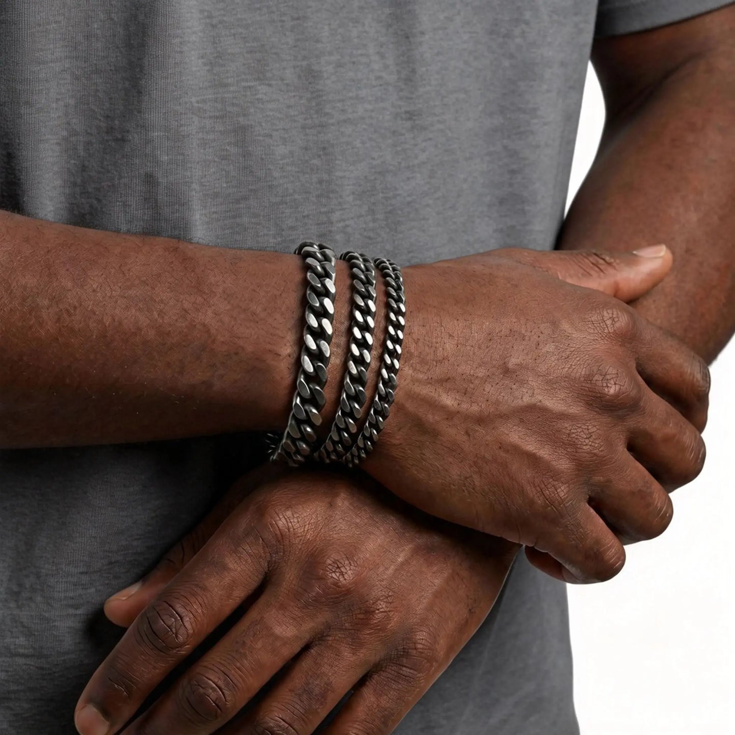 Retro kubanska kedjearmband för män, vintage antik rostfritt stål Curb Dome Link armband, rock punk snygga smycken gåvor