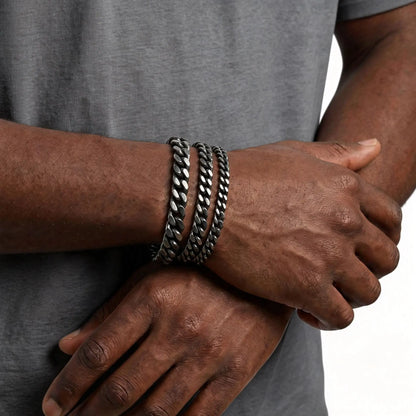 Retro kubanska kedjearmband för män, vintage antik rostfritt stål Curb Dome Link armband, rock punk snygga smycken gåvor