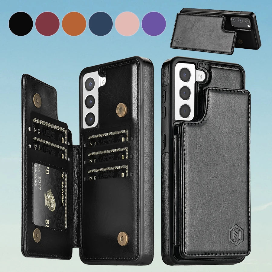 Plånbok RFID-blockerande lager skyddande stöldskyddande magnetiskt läderfodral för Samsung Galaxy A15 A16 A17 A26 A35 A36 A53 A54 A55 A56