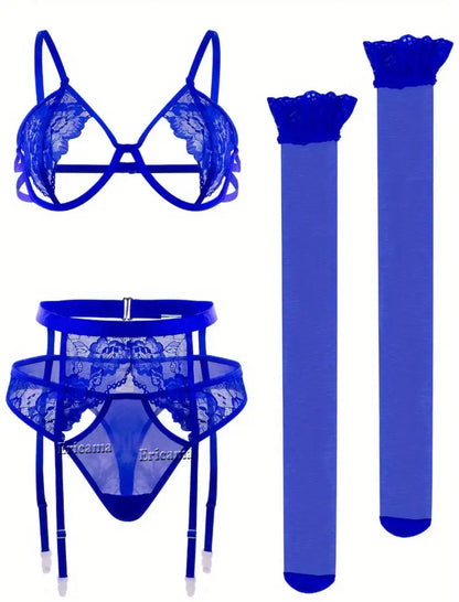 Sexiga underkläder för kvinnor Spets Transparenta underkläder Trosor och trosor BH-kit Push Up-set Erotiska underkläder Sexiga BH-set
