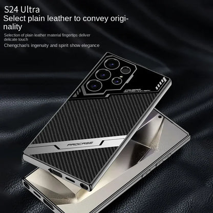 Galaxy S25 Plus Elektropläterat Läder S25 Ultra Telefonskal för Samsung Galaxy S26 S25 S24 S23 Ultra Skyddande Stötsäkert Skal