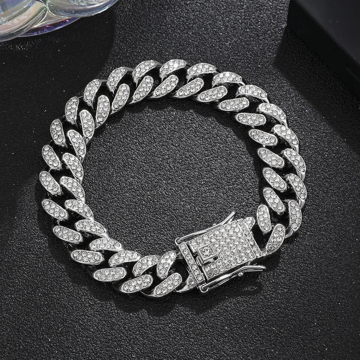 Lyxigt Iced Out kubansk länkkedja armband för män belagda kristaller hiphop-smycken rostfritt stål bling bling armband present