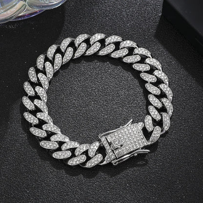 Lyxigt Iced Out kubansk länkkedja armband för män belagda kristaller hiphop-smycken rostfritt stål bling bling armband present