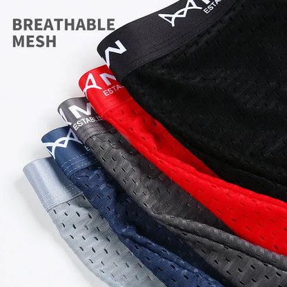 MiiOW 3 st. issilkesunderkläder för män, boxershorts, sexiga, nät, andningsbara, antibakteriella, herrkalsonger, L-4XL, herrboxershorts
