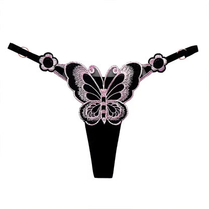 Fjärilsspetsstringtrosor för kvinnor Låg midja G-stringtrosor Transparenta meshtrosor Sexiga broderade trosor Justerbar midja Culotte Femm