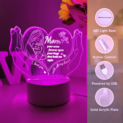 3D Nattlampa Kreativ Hjärtformad Bokstavslampa Presentlampa för Mamma Mors Dag Liten Presentlampa