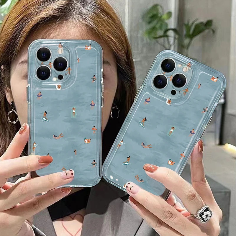 Sommarmönster med simning, genomskinligt telefonskal för Samsung Galaxy A17 A37 A57 A56 A55 A54 S26 Ultra S25 Plus S24 S23 S21 FE S22 Fodral