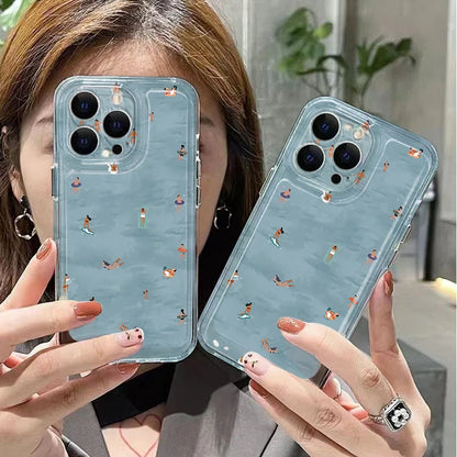 Sommarmönster med simning, genomskinligt telefonskal för Samsung Galaxy A17 A37 A57 A56 A55 A54 S26 Ultra S25 Plus S24 S23 S21 FE S22 Fodral